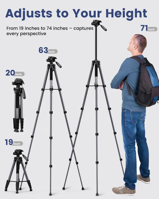 Alt view image 3 of 6 - 74 Aluminum Camera Tripod HeavyDuty Professional Tripod Stand for DSLR & Mirrorless Cameras, Smartphones & GoPro Lightweight Travel Tripod with 360° Pan Head & Phone Mount