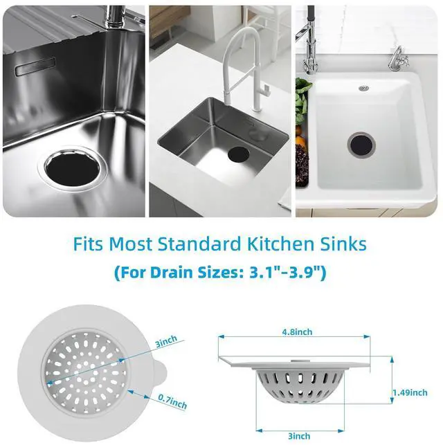 Alt view image 2 of 7 - 4 Pack Silicone Kitchen Sink Drain Catcher with Lid, 4.4" Top / 3" Mesh Basket, Grey Strainers for 3.13.9 Inch Openings, Anti-Clog Reusable Sink Stopper Covers, Odor-Proof & Easy to Clean