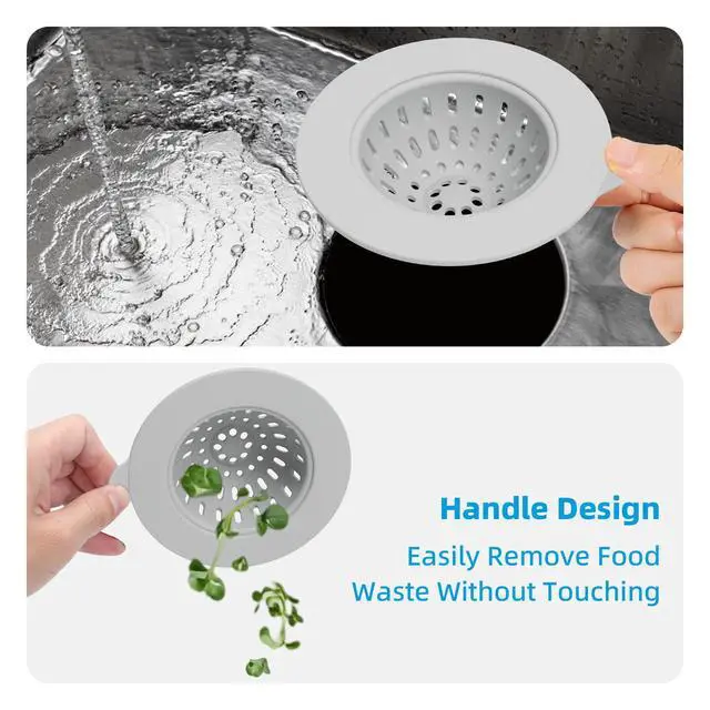 Alt view image 4 of 7 - 4 Pack Silicone Kitchen Sink Drain Catcher with Lid, 4.4" Top / 3" Mesh Basket, Grey Strainers for 3.13.9 Inch Openings, Anti-Clog Reusable Sink Stopper Covers, Odor-Proof & Easy to Clean