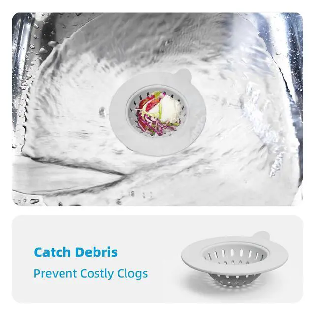 Alt view image 3 of 7 - 4 Pack Silicone Kitchen Sink Drain Catcher with Lid, 4.4" Top / 3" Mesh Basket, Grey Strainers for 3.13.9 Inch Openings, Anti-Clog Reusable Sink Stopper Covers, Odor-Proof & Easy to Clean