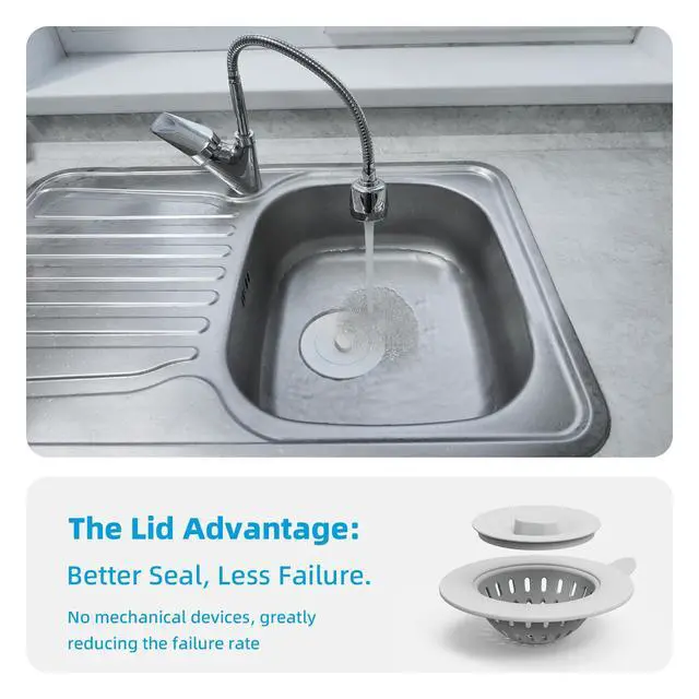 Alt view image 5 of 7 - 4 Pack Silicone Kitchen Sink Drain Catcher with Lid, 4.4" Top / 3" Mesh Basket, Grey Strainers for 3.13.9 Inch Openings, Anti-Clog Reusable Sink Stopper Covers, Odor-Proof & Easy to Clean