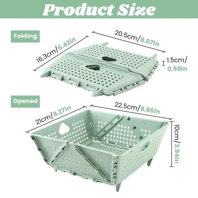 Alt view image 2 of 7 - Collapsible Colander for Kitchen, Plastic Fruit Strainer Basket, Space-Saving Food Storage Drain Basket with Efficient Holes for Pasta, Vegetables, Berries Food Cleaning(COLOR:Green)
