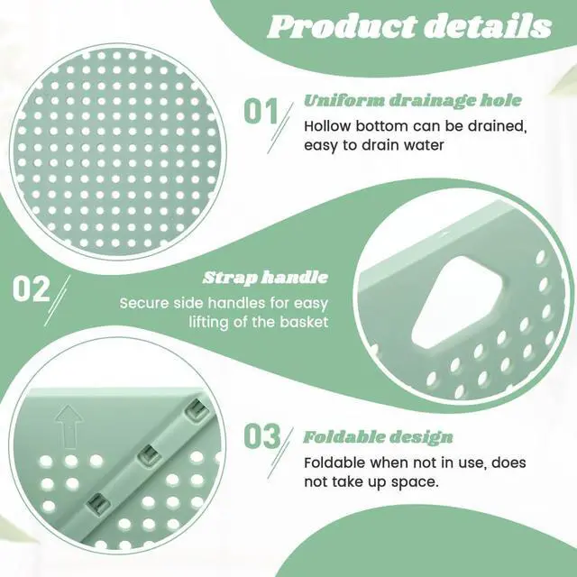 Alt view image 4 of 7 - Collapsible Colander for Kitchen, Plastic Fruit Strainer Basket, Space-Saving Food Storage Drain Basket with Efficient Holes for Pasta, Vegetables, Berries Food Cleaning(COLOR:Green)
