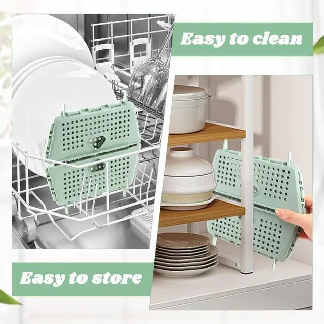 Alt view image 5 of 7 - Collapsible Colander for Kitchen, Plastic Fruit Strainer Basket, Space-Saving Food Storage Drain Basket with Efficient Holes for Pasta, Vegetables, Berries Food Cleaning(COLOR:Green)