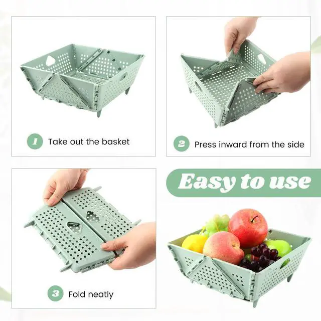 Alt view image 6 of 7 - Collapsible Colander for Kitchen, Plastic Fruit Strainer Basket, Space-Saving Food Storage Drain Basket with Efficient Holes for Pasta, Vegetables, Berries Food Cleaning(COLOR:Green)