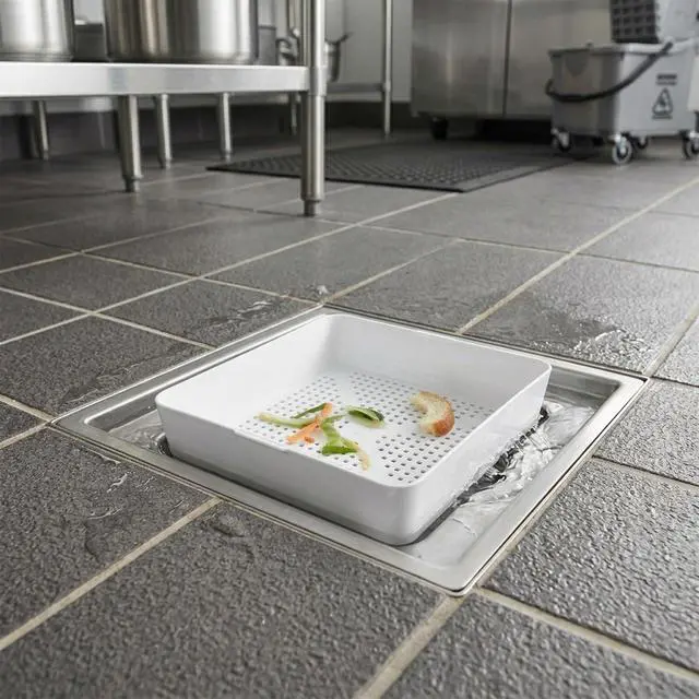 Alt view image 4 of 6 - Pack of 2 Commercial Plastic Floor Drain Strainer Baskets, 8.5 x 8.5 x 2.44 Inch Floor Sink Drain Covers with 1/8 Inch Holes, Square Drain Filter for Restaurant Kitchen Floor Drains