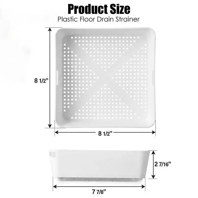Alt view image 3 of 6 - Pack of 2 Commercial Plastic Floor Drain Strainer Baskets, 8.5 x 8.5 x 2.44 Inch Floor Sink Drain Covers with 1/8 Inch Holes, Square Drain Filter for Restaurant Kitchen Floor Drains