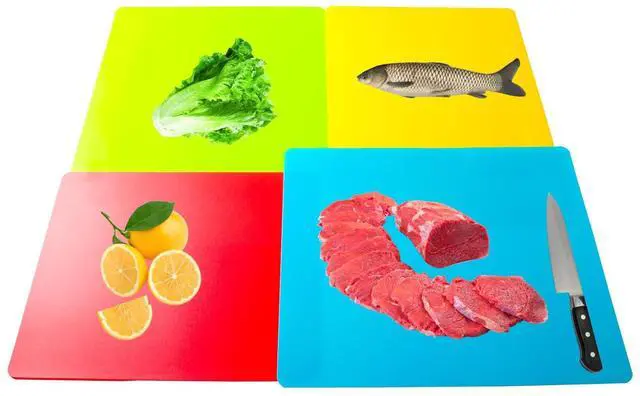 Alt view image 5 of 7 - Flexible Cutting Board mats, Plastic Cutting Boards for Kitchen Cooking, Cutting board sheets for Meat and Vegetables, Dishwasher Safe Set of 4Pcs