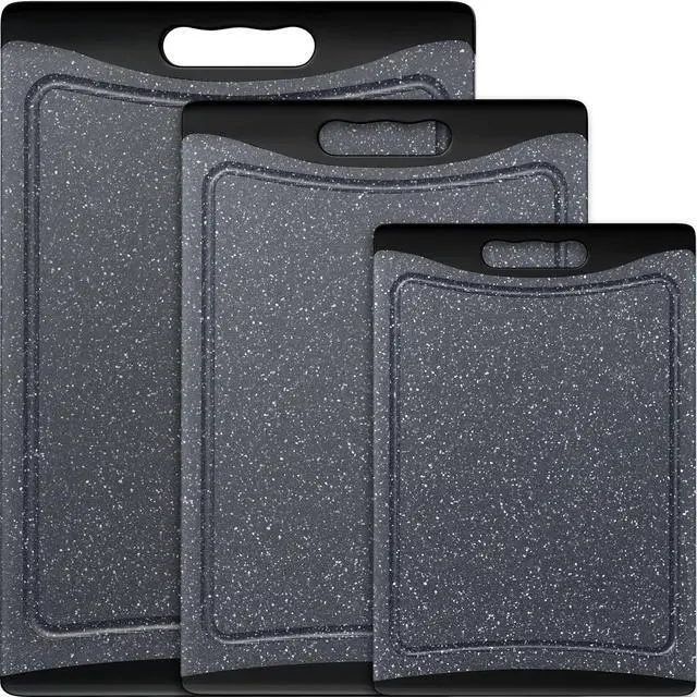 Main image of Extra Large Cutting Boards, Plastic Cutting Boards for Kitchen (Set of 3) Cutting Board Set Dishwasher Chopping Board with Juice Grooves Easy-Grip Handles, Dark Grey