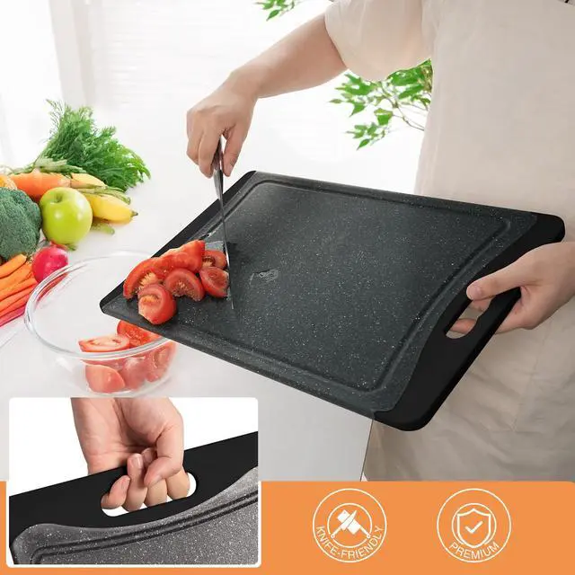 Alt view image 3 of 7 - Extra Large Cutting Boards, Plastic Cutting Boards for Kitchen (Set of 3) Cutting Board Set Dishwasher Chopping Board with Juice Grooves Easy-Grip Handles, Dark Grey