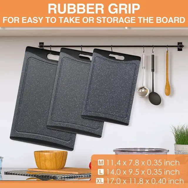 Alt view image 4 of 7 - Extra Large Cutting Boards, Plastic Cutting Boards for Kitchen (Set of 3) Cutting Board Set Dishwasher Chopping Board with Juice Grooves Easy-Grip Handles, Dark Grey