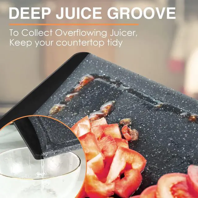 Alt view image 5 of 7 - Extra Large Cutting Boards, Plastic Cutting Boards for Kitchen (Set of 3) Cutting Board Set Dishwasher Chopping Board with Juice Grooves Easy-Grip Handles, Dark Grey