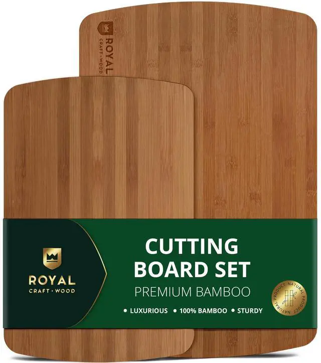 Main image of Wooden Cutting Boards for Kitchen Meal Prep & Serving - Bamboo Wood Serving Board Set with Deep Juice Groove Side Handles - Charcuterie & Chopping Butcher Block for Meat