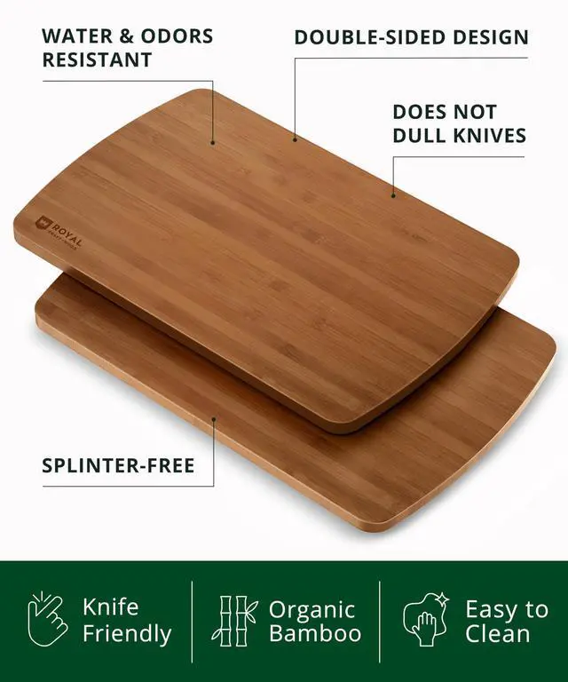 Alt view image 2 of 7 - Wooden Cutting Boards for Kitchen Meal Prep & Serving - Bamboo Wood Serving Board Set with Deep Juice Groove Side Handles - Charcuterie & Chopping Butcher Block for Meat