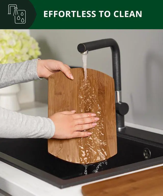 Alt view image 4 of 7 - Wooden Cutting Boards for Kitchen Meal Prep & Serving - Bamboo Wood Serving Board Set with Deep Juice Groove Side Handles - Charcuterie & Chopping Butcher Block for Meat