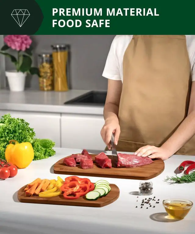 Alt view image 5 of 7 - Wooden Cutting Boards for Kitchen Meal Prep & Serving - Bamboo Wood Serving Board Set with Deep Juice Groove Side Handles - Charcuterie & Chopping Butcher Block for Meat