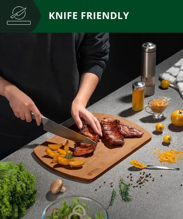 Alt view image 6 of 7 - Wooden Cutting Boards for Kitchen Meal Prep & Serving - Bamboo Wood Serving Board Set with Deep Juice Groove Side Handles - Charcuterie & Chopping Butcher Block for Meat