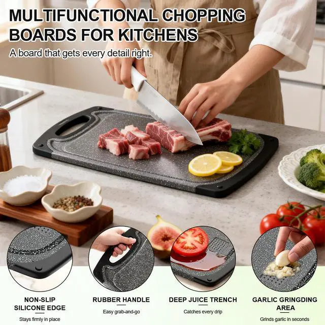 Alt view image 2 of 7 - Plastic Cutting Boards Set of 3,BPA Free,Dishwasher Safe