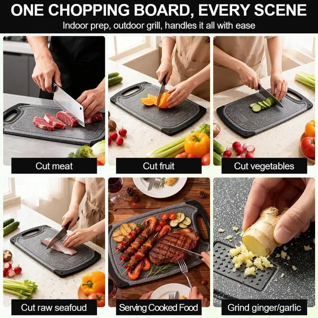 Alt view image 4 of 7 - Plastic Cutting Boards Set of 3,BPA Free,Dishwasher Safe