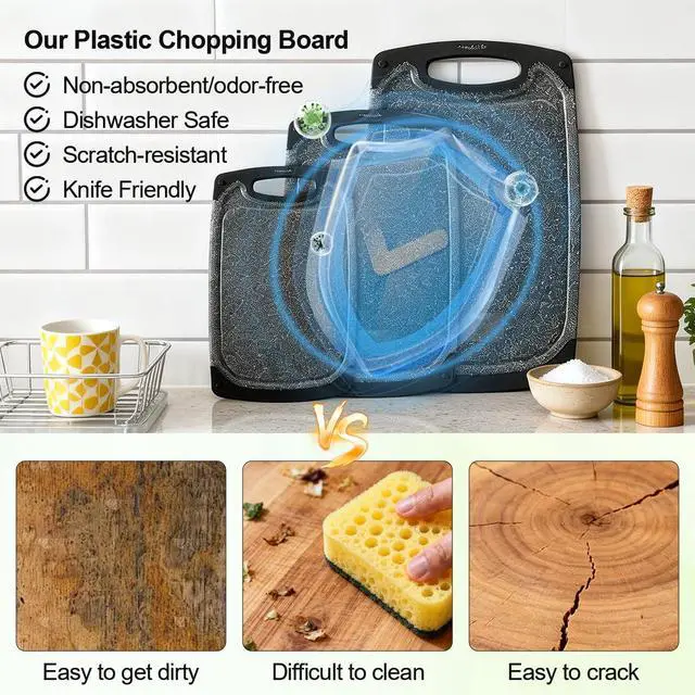 Alt view image 5 of 7 - Plastic Cutting Boards Set of 3,BPA Free,Dishwasher Safe