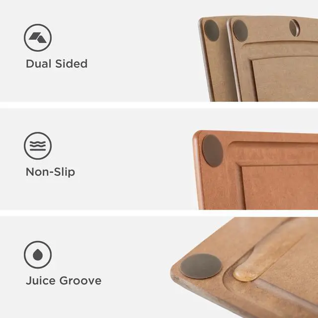 Alt view image 5 of 5 - All-In-One Cutting Board with Non-Slip Feet and Juice Groove - Non-toxic, Dishwasher Safe, Made in the USA, 11.5" x 9", Nutmeg