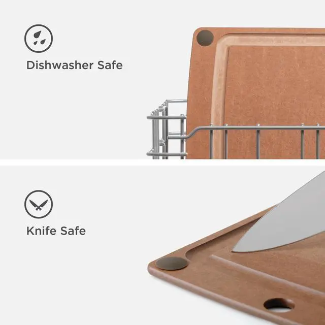 Alt view image 4 of 5 - All-In-One Cutting Board with Non-Slip Feet and Juice Groove - Non-toxic, Dishwasher Safe, Made in the USA, 11.5" x 9", Nutmeg