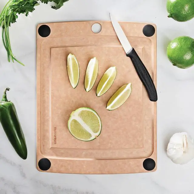Alt view image 2 of 6 - All-In-One Cutting Board with Non-Slip Feet and Juice Groove, 11.5" × 9", Natural/Black