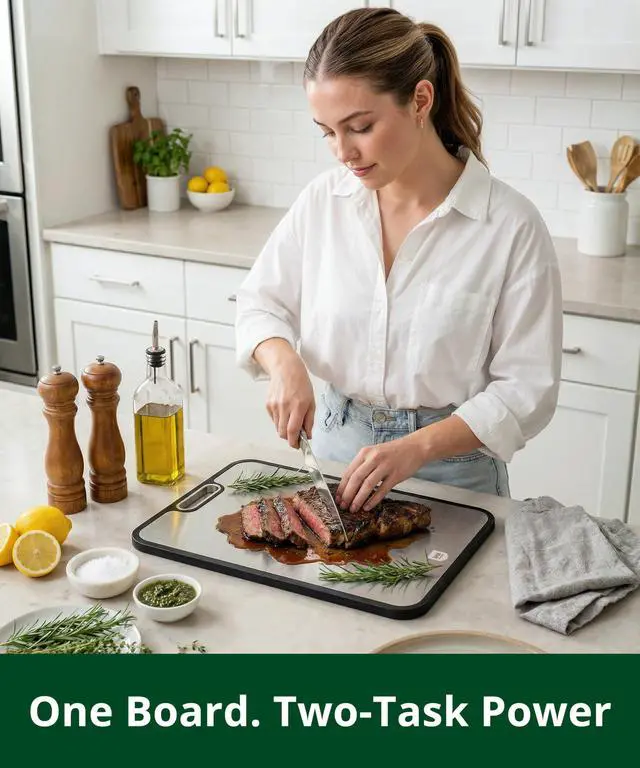Alt view image 5 of 7 - Cutting Board with Juice Groove - Kitchen Chopping Board for Meat Cheese and Vegetables, Heavy Duty Serving Tray