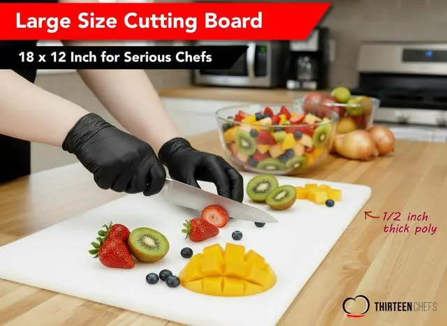 Alt view image 2 of 7 - Commercial Grade Plastic Cutting Board 18 x 12 x 1/2 Thick High Density White Poly, NSF Certified and Dishwasher Safe for Food Service