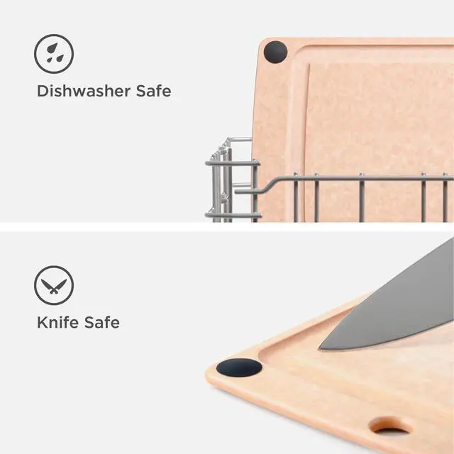 Alt view image 4 of 5 - All-In-One Cutting Board with Non-Slip Feet and Juice Groove, 10" × 7", Natural/Black
