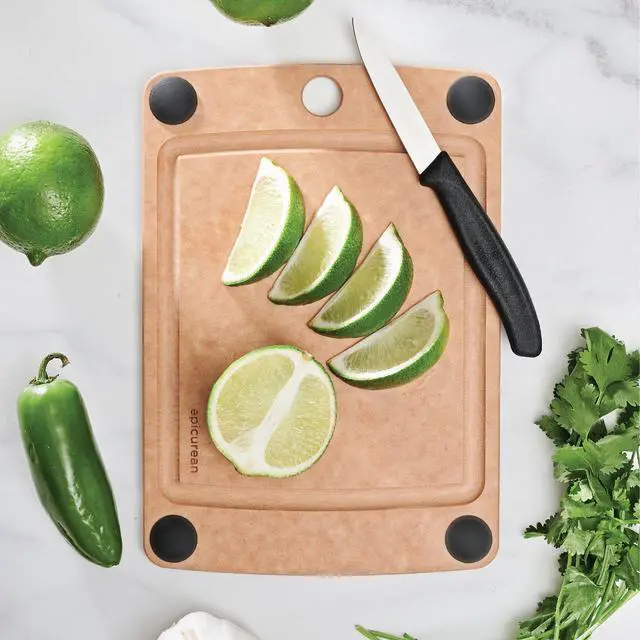 Alt view image 2 of 5 - All-In-One Cutting Board with Non-Slip Feet and Juice Groove, 10" × 7", Natural/Black