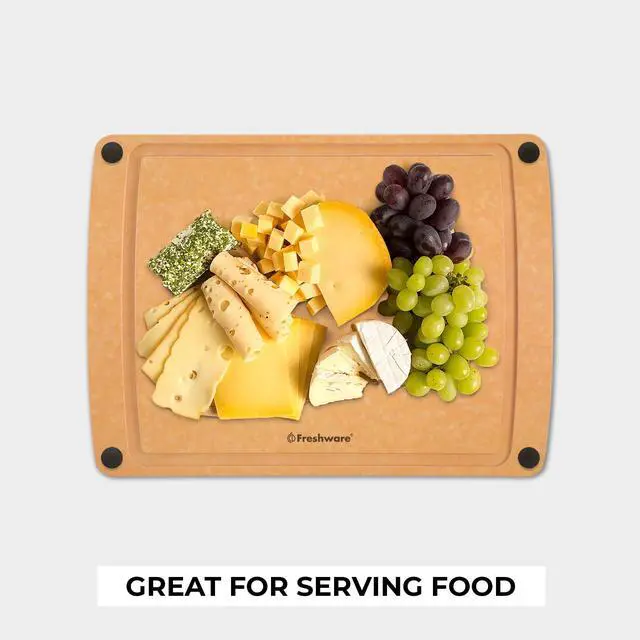 Alt view image 2 of 6 - Wood Cutting Boards for Kitchen, Juice Groove, Non-Slip Silicone Feet, Dishwasher Safe, Medium 12" x 9" and Large, 15" x 11.25", Set of 2, Natural