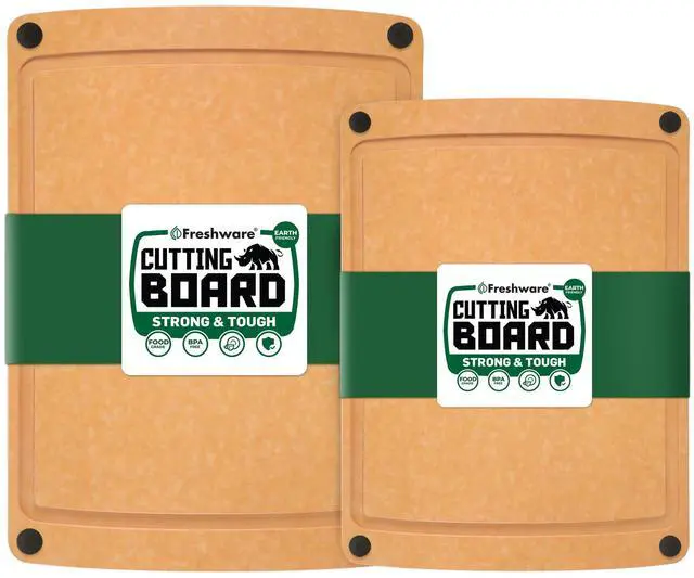 Main image of Wood Cutting Boards for Kitchen, Juice Groove, Non-Slip Silicone Feet, Dishwasher Safe, Medium 12" x 9" and Large, 15" x 11.25", Set of 2, Natural