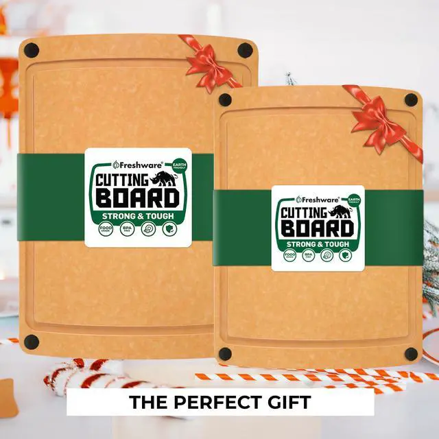 Alt view image 4 of 6 - Wood Cutting Boards for Kitchen, Juice Groove, Non-Slip Silicone Feet, Dishwasher Safe, Medium 12" x 9" and Large, 15" x 11.25", Set of 2, Natural