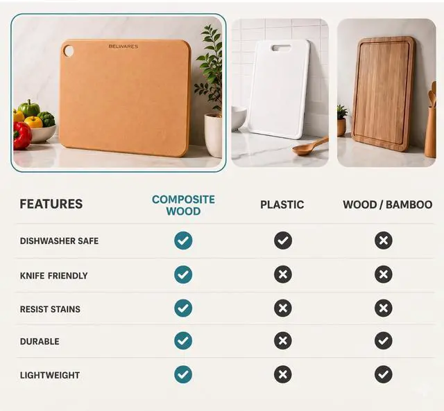 Alt view image 5 of 7 - Wood Cutting Board for Kitchen - Dishwasher Safe Composite Chopping Board