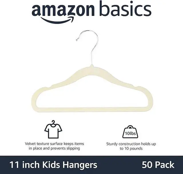 Alt view image 2 of 3 - Kids Space Saving Velvet Non-Slip Clothes Hangers with Shoulder Notches for Infant and Toddler, 11.6", Beige, 50-Pack