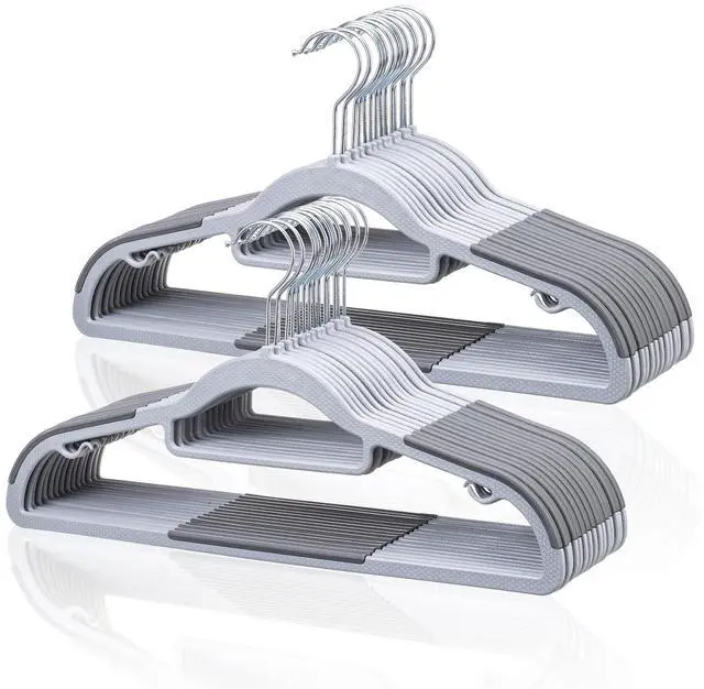 Main image of Pack of 30 Coat Hangers, Space-Saving Plastic Clothes Hangers, Non-Slip, 0.2 Inches Slim, 360° Swivel Silver Hook for Shirts, Pants, Suit & Wet/Dry Garments, Light and Dark Gray