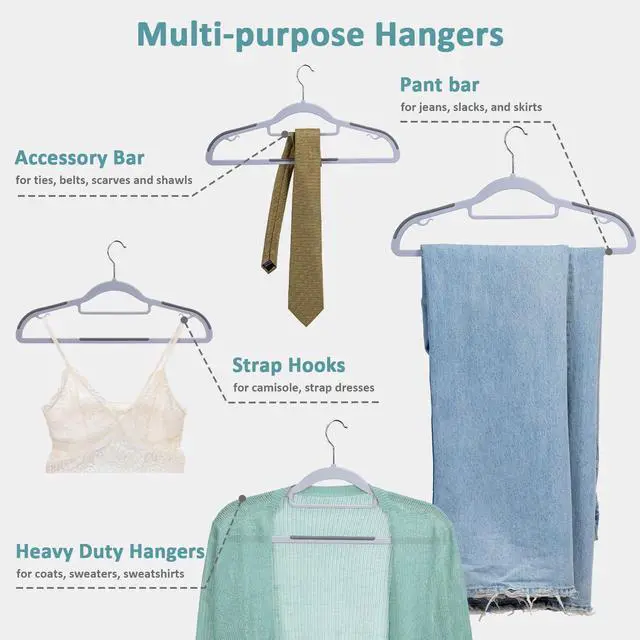 Alt view image 6 of 7 - Pack of 30 Coat Hangers, Space-Saving Plastic Clothes Hangers, Non-Slip, 0.2 Inches Slim, 360° Swivel Silver Hook for Shirts, Pants, Suit & Wet/Dry Garments, Light and Dark Gray