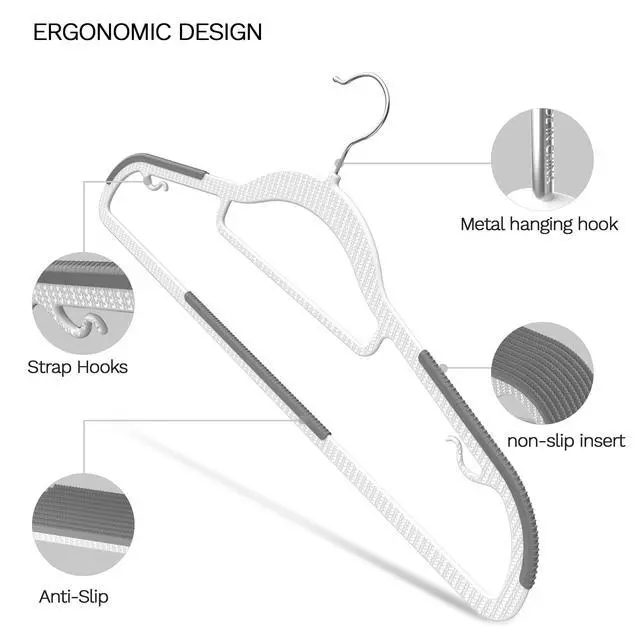 Alt view image 4 of 7 - 60 Pack Heavy Duty Plastic Hangers, Non Slip Clothes Hangers with Rubber Pads and 360° Hook - Thin Space Saving Hanger, Closet Organizer for Shirt, Pants, Suit, Skirt,Coat - Gray