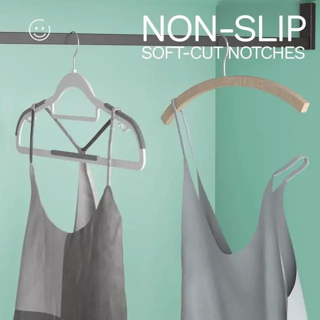 Alt view image 7 of 7 - 60 Pack Heavy Duty Plastic Hangers, Non Slip Clothes Hangers with Rubber Pads and 360° Hook - Thin Space Saving Hanger, Closet Organizer for Shirt, Pants, Suit, Skirt,Coat - Gray