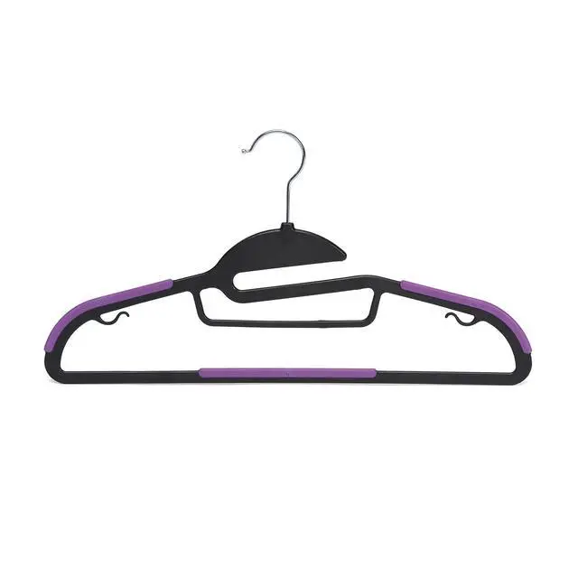 Alt view image 2 of 4 - Space Saving Non-Slip Rubber Coated Plastic Hangers with 360 Degree Swivel Hook, Black/Purple, Pack of 50