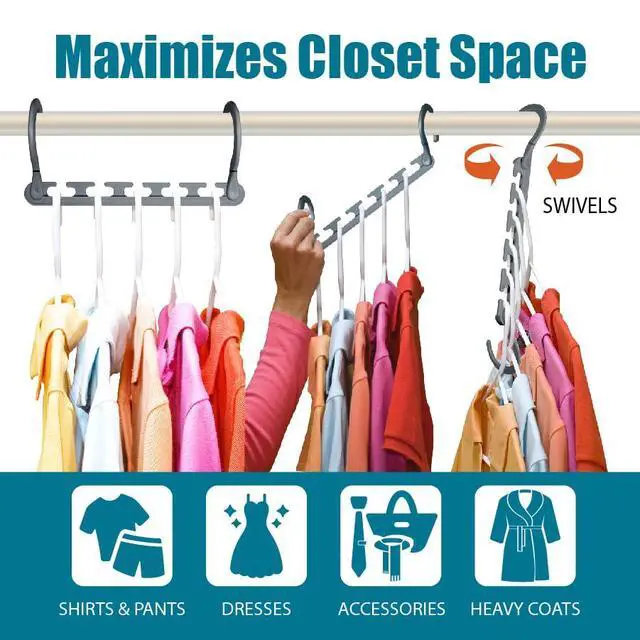 Alt view image 3 of 6 - Max Space Saving Closet Hangers, 10-Pack, 360° Swivel, Grey