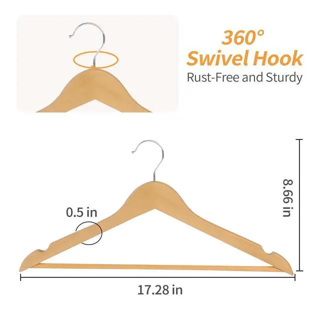 Alt view image 2 of 6 - Wood Suit Clothes Hangers for Closet Organizer, Natural, 20-Pack