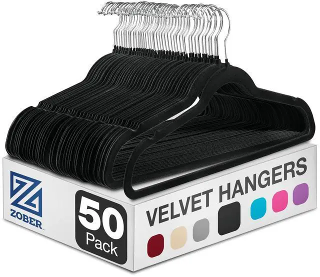 Main image of Black Velvet Hangers 50 Pack - Clothes Hangers, Coat Hanger for Pants & Dress Clothes - Non Slip w/ 360 Degree Swivel, Holds up to 10 lbs - Strong Felt Hanger for Clothing