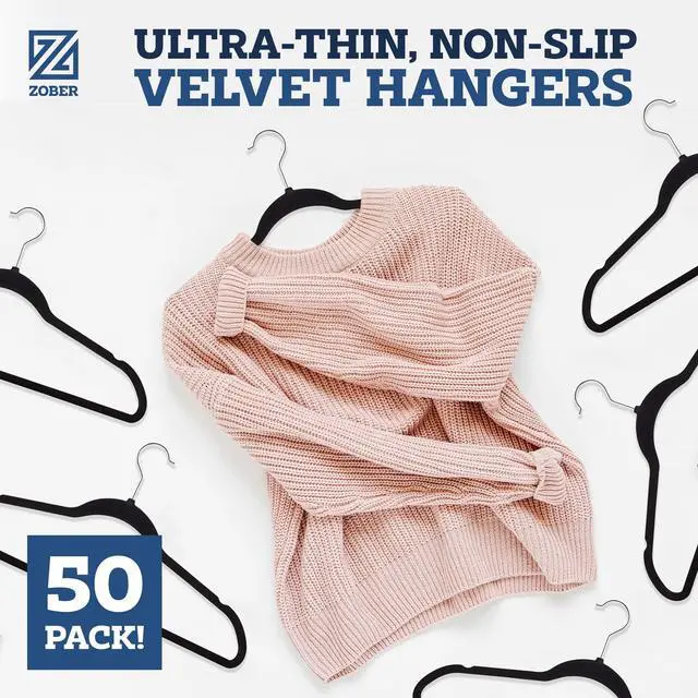 Alt view image 2 of 7 - Black Velvet Hangers 50 Pack - Clothes Hangers, Coat Hanger for Pants & Dress Clothes - Non Slip w/ 360 Degree Swivel, Holds up to 10 lbs - Strong Felt Hanger for Clothing