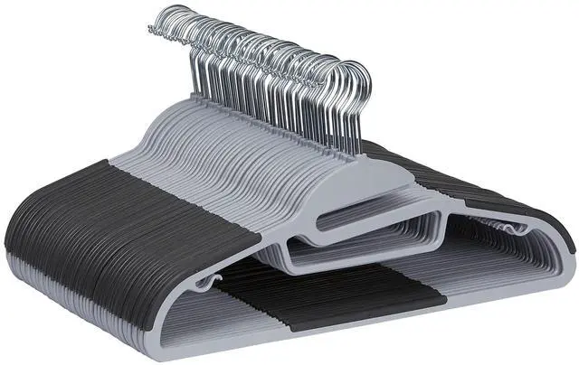 Main image of Space Saving Non-Slip Rubber Coated Plastic Hangers with 360° Swivel Hook, Thin, Gray, Pack of 50