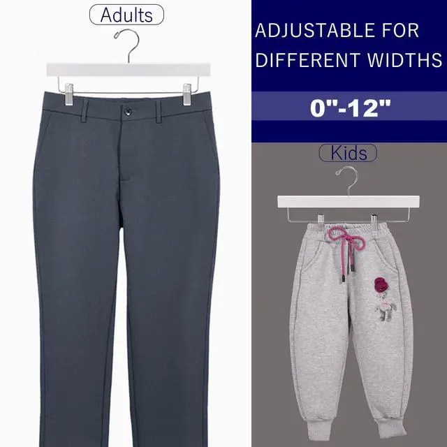 Alt view image 3 of 7 - 10 Pack White Wooden Pants Hangers with Adjustable Clips, 14"