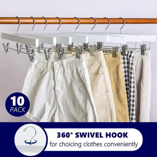 Alt view image 5 of 7 - 10 Pack White Wooden Pants Hangers with Adjustable Clips, 14"