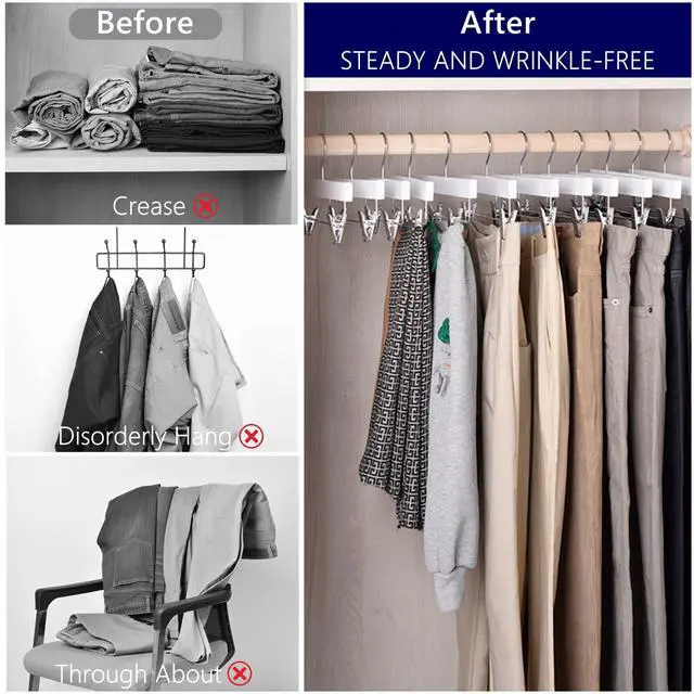 Alt view image 6 of 7 - 10 Pack White Wooden Pants Hangers with Adjustable Clips, 14"