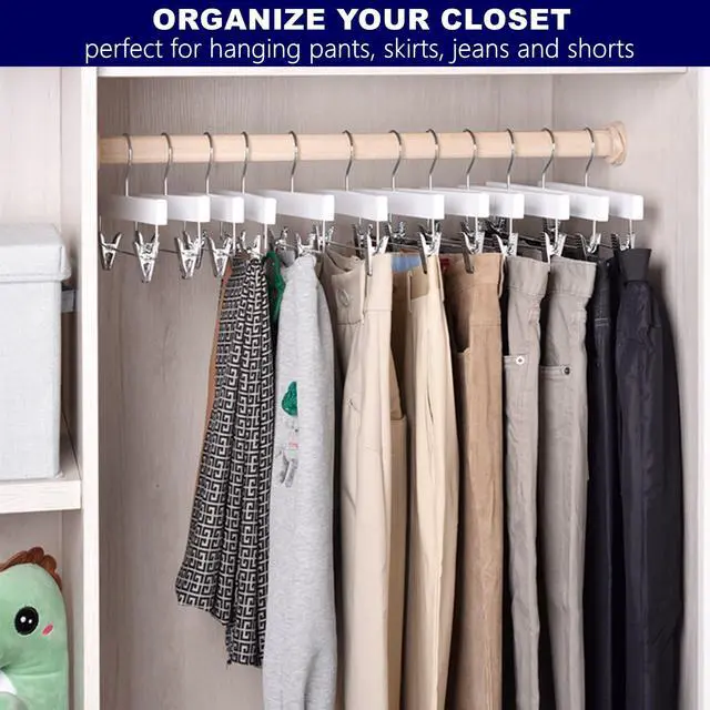 Alt view image 7 of 7 - 10 Pack White Wooden Pants Hangers with Adjustable Clips, 14"